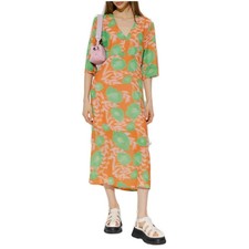 GANNI Floral-Print Midi Dress Blurred Floral Motif z 42