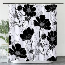 Black and White Shower Curtain Floral Aesthetic Shower Curtain for Bathroom F...