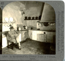 SPAIN, Kitchen of a Peasant Home, Valencia-Keystone Rare 1200 Set #461