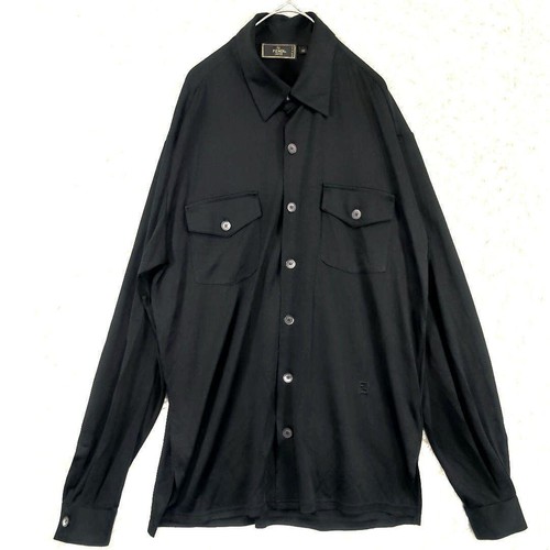 Fendi, FENDI Silk Shirt Long Sleeve Sheer Solid Black Vintage 46