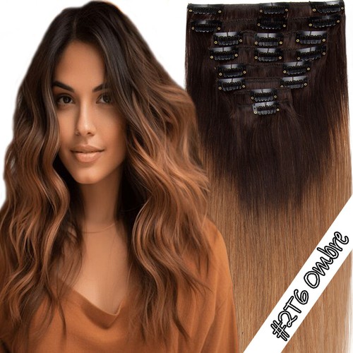Ombre Real Echthaar Clip In Hair Extensions Haarverlängerung 8 Tressen Haarteile - Bild 37 von 39