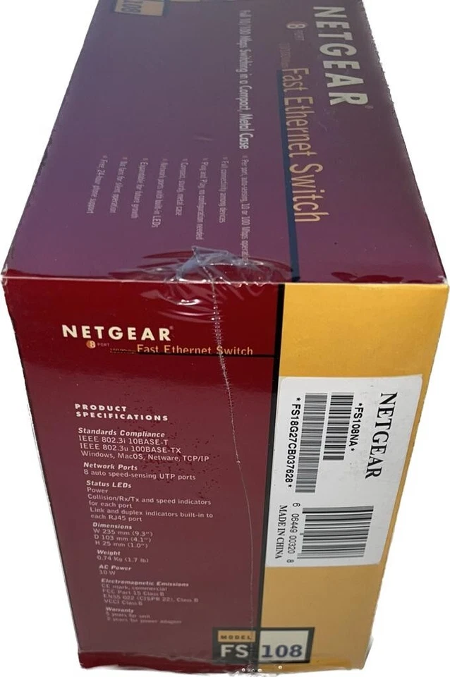 NETGEAR FS108NA 8-Port 10/100 Fast Ethernet Switch IN A COMPACT METAL CASE - Image 4 of 4