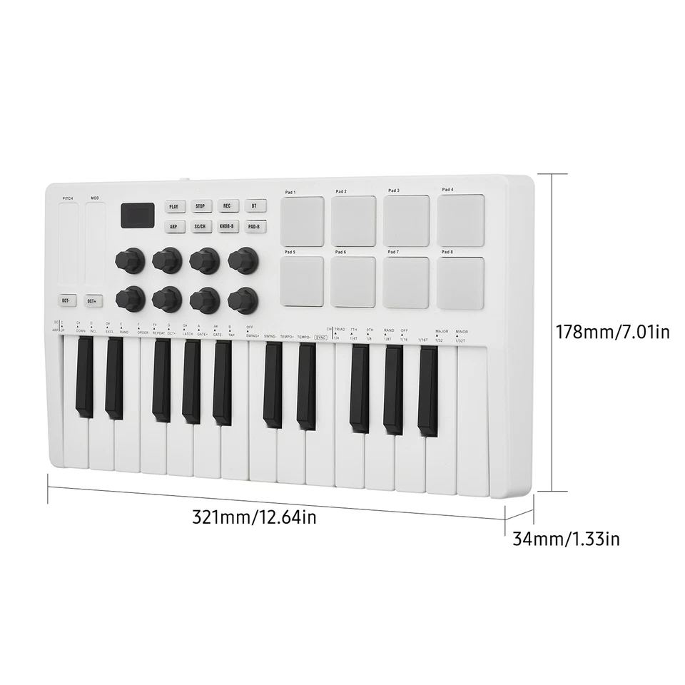 M-VAVE 25 Key USB MIDI Keyboard Controller with 8 Backlit Drum Pads 8 Knobs R6M6 - Image 2 of 4