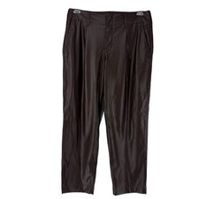 Chocolate Brown Faux Leather Pants Straight Leg Pleated High Rise 12 A New Day