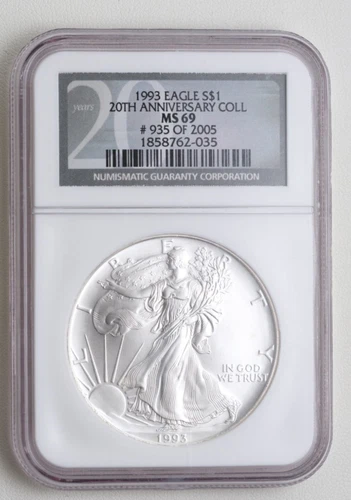 1993 American Silver Eagle NGC MS69 20th Anniversary Collection