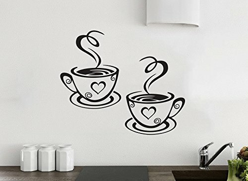 2 Coffee Cups Kitchen Wall Tea Sticker Vinyl Decal Art Restaurant Pub (T9f)