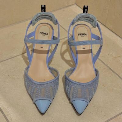 FENDI Colibri Blue Pointed Toe Pumps EU36 US6 Logo Heel Shoes | eBay