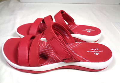 Clarks Cloud Steppers Summer Coast red & white women's Size 10M Sandals ~ NEW
