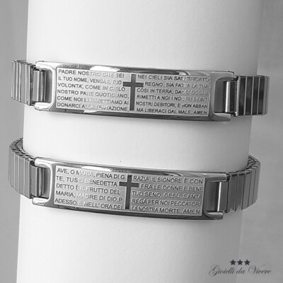 PADRE NOSTRO BRACCIALE AVE MARIA RELIGIOSA ITALIANO ACCIAIO INOSSIDABILE xf 