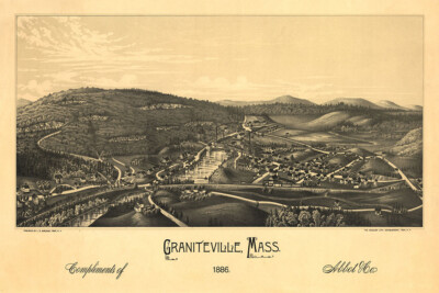 Graniteville Massachusetts Historic Panoramic Town Map Wall Art - POSTER 20''x30''