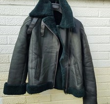 Karl Lagerfeld Aviator Fur Jacket Coat 100% Lambskin Leather M 10-12 Green