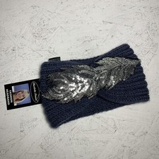 Fashion Headband Retro knitted Hairband For Women navy Blue Silver Feather NWT