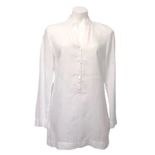 Saks Fifth Avenue Tunic Top Womens Small Linen Long Sleeve White