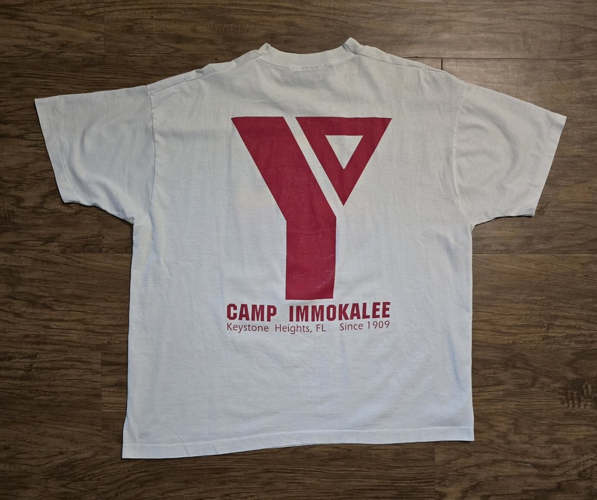 VTG 80s YMCA Camp Immokalee T Shirt XXL White USA Boxy Double Side