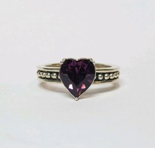 Heart Shaped Purple Stone Sterling Silver Ring Size 8