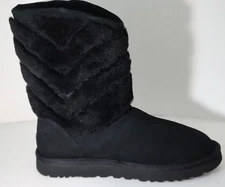 UGG Tania Black Suede Sheepskin Cuff Short Winter Boots 1012391 Brand New in Box