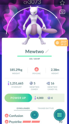 Pokemon Trade GO - Mewtwo 3000+CP with Legacy move Psystrike for Lucky Trade
