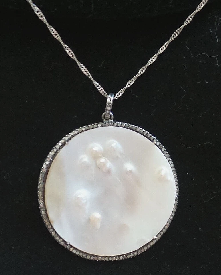 COLGANTE DE PERLAS BLISTER VINTAGE CON PEQUEÑAS PIEDRAS DIMONDS ALREDEDOR COLGANTE CADENA 22" Foto 3 de 4