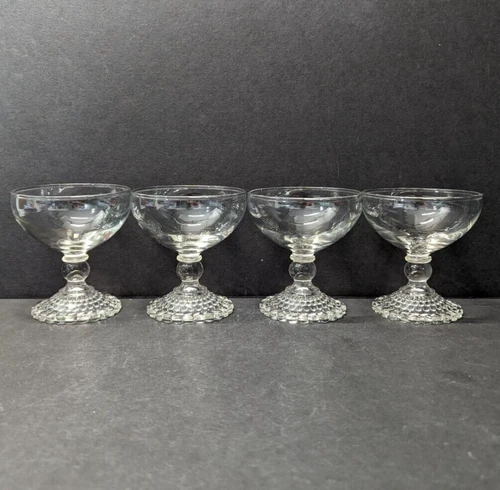 Vintage Anchor Hocking Bubble Foot Sherbet Champagne Glasses 3 7/8" - Set of 4
