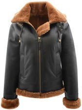 Womens Sheepskin B3 Jacket Detachable Hoodie Pilot Aviator Naomi Brown Ginger