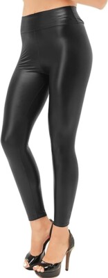Damen Kunstleder Leggings Hohe Taille PU Leggings Slim Fit Wetlook T