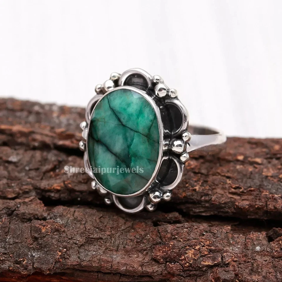 Emerald Ring 925 Sterling Silver Ring Engagement Ring Boho Ring Women Ring - Image 3 of 3