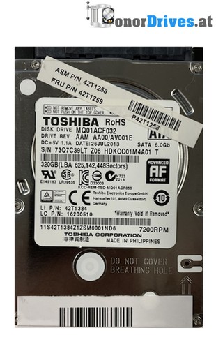 Toshiba - MQ01ACF032 - 320 GB - SATA - G003235B *