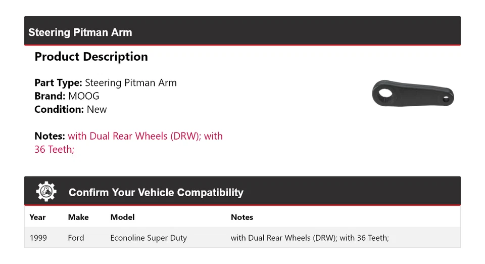 Brazo Pitman de dirección MOOG para Ford Econoline Super Duty 1999 Foto 2 de 4