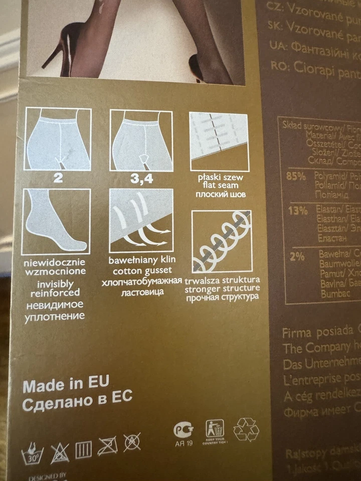 Fiore Fanne  20D  Golden Live Super Elastic Tatoo Sz 3 Patterned Tights - Black - Image 4 of 4