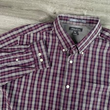 Eddie Bauer Shirt Mens Size Large Button White Wrinkle Free Classic Fit Purple