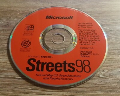 Microsoft Streets 98 Version 6.0 Abridged Zagat Survey Edition Vintage Software 