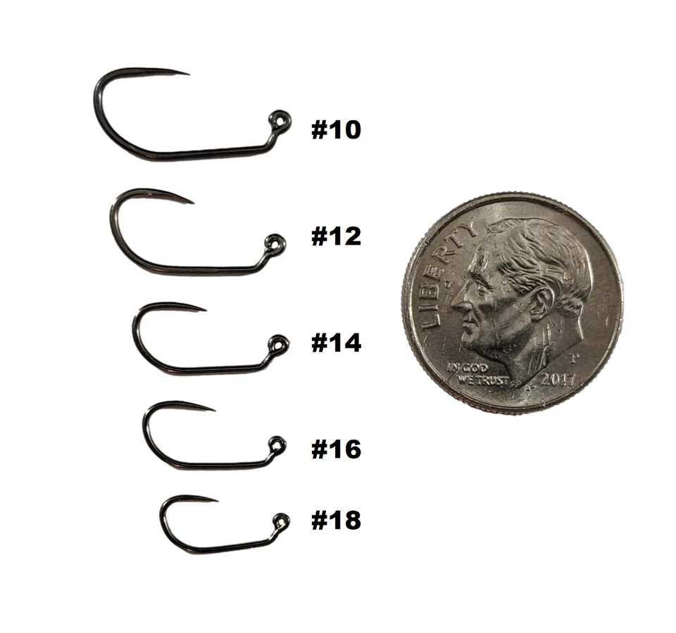 60°Jig Hook Competition Barbless #10#12#14#16#18 Euro Nymph Fly Tying 25pk Black - Image 3 of 4