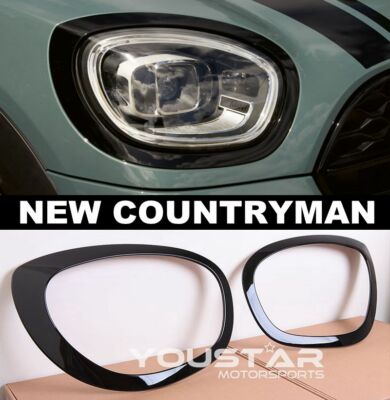 2X PIANO GLOSS Black Headlight Trims for MINI COUNTRYMAN F60 Cooper S