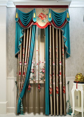 Custom high precision embroidered coffee cloth blackout curtain valance C155*