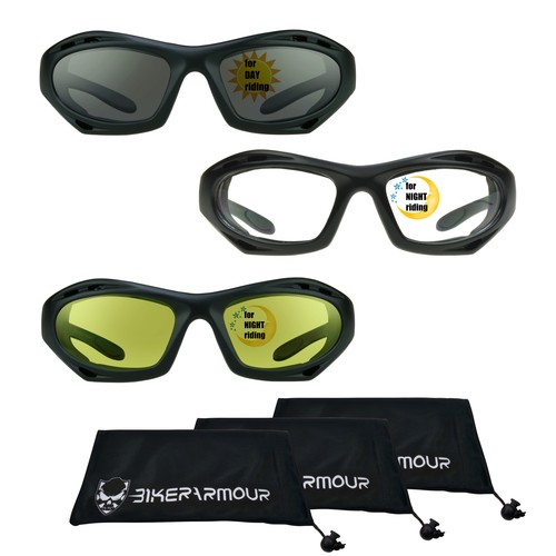 Gafas de sol grandes para motocicletas a prueba de viento espuma acolchadas amarillo transparente - Imagen 16 de 16