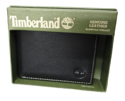 Timberland Genuine Leather Slimfold Wallet Mens Black Billfold