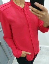 Mango bright red chiffon long sleeve button up shirt size S