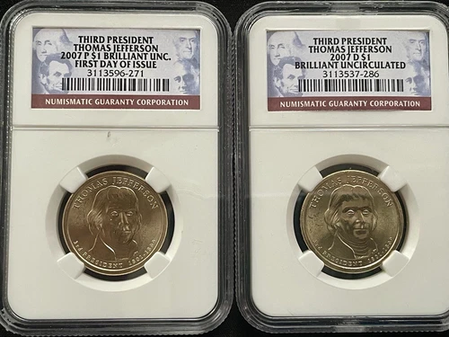 2007 P & D Thomas Jefferson Presidential Dollar NGC BU  (L09)