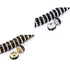 Black Rhinestone Rondelle Spacers Gold/Silver 4mm 6mm 8mm 10mm 50pcs Per Bag