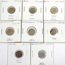 Collectors Lot of 8 Netherlands 10 Cents Silver Coins Mixed Dates 1904-1935(120)