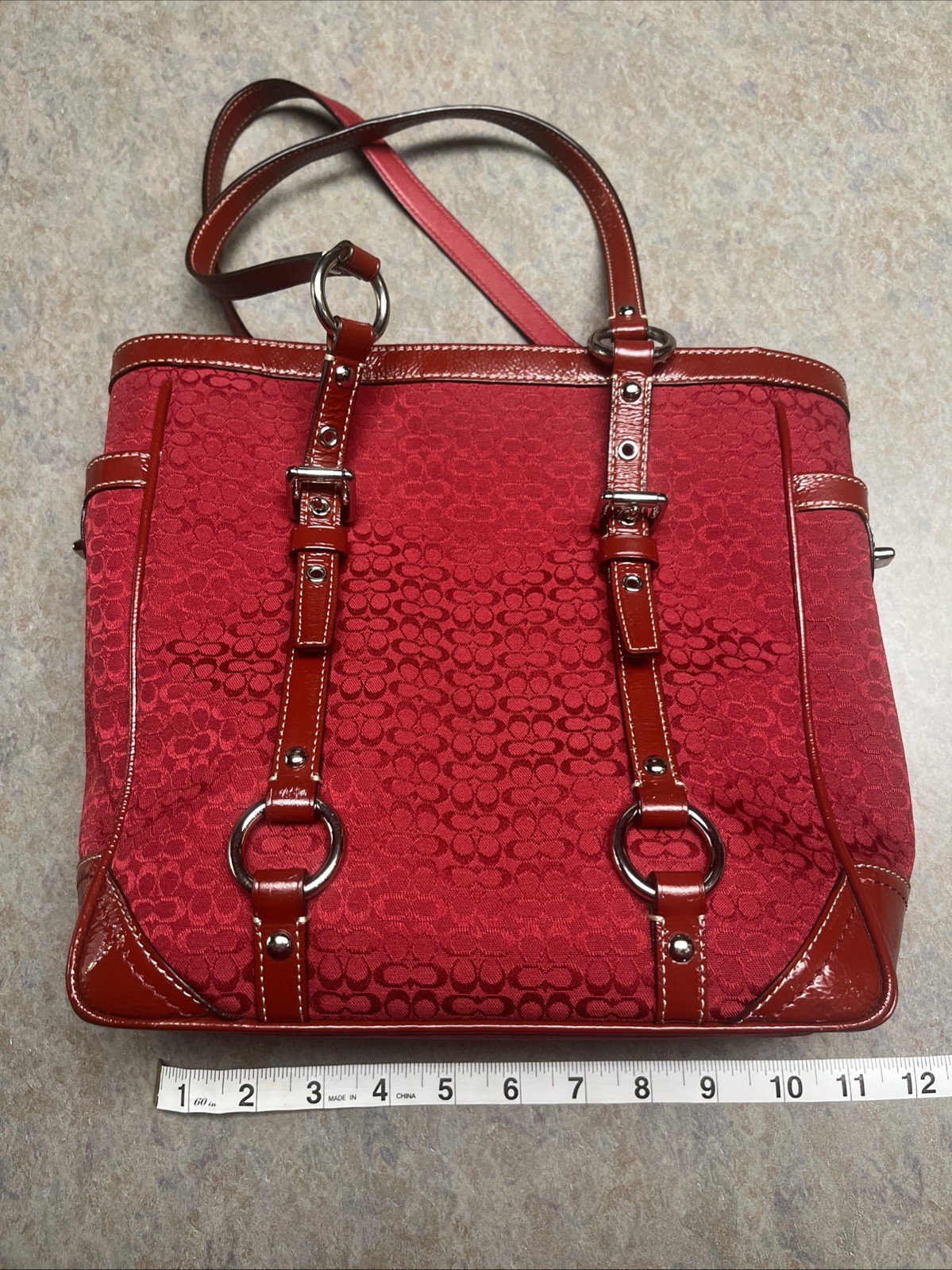 Y2K Coach Signature Red Jacquard Gallery Tote Bag F12… - Gem