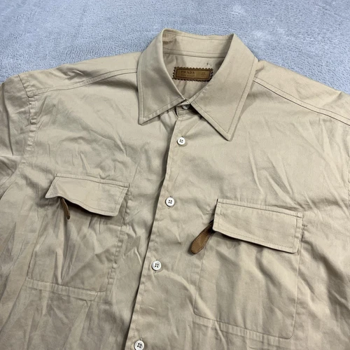 Chemise homme Prada boutonnée manches courtes taille 15,5 39 beige nylon mélangé