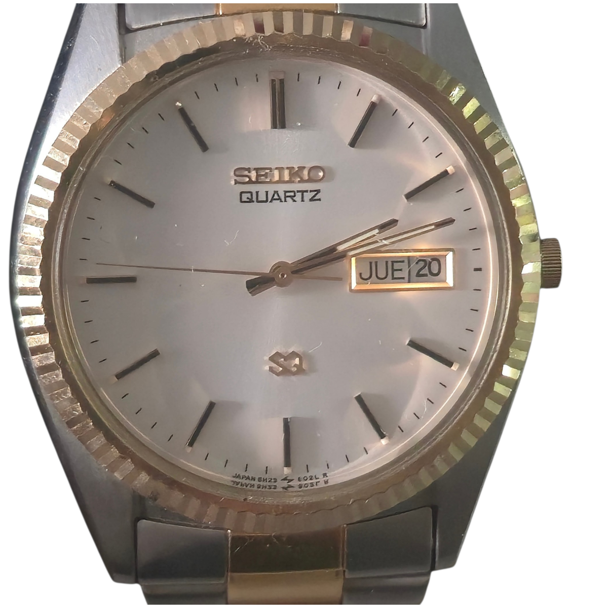 VINTAGE SEIKO SQ QUARTZ 5H23-8029 TWO-TONE FLUTED BEZEL DAY/DATE 