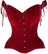 Daisy Corset Top Drawer Dark Red Velvet Steel Bone Bustier Straps Gothic Cosplay