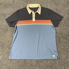 Marine Layer Polo Shirt Mens M/L Blue Colorblock Stripe Retro Jersey Casual