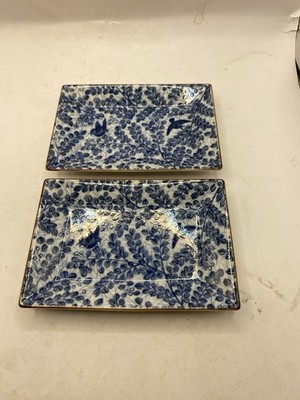 Two Porcelain Rectangle Trinket Dishes With Birds On Them Pre Owned 