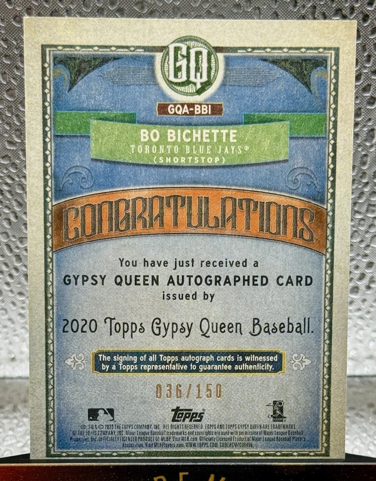 2020 Topps Gypsy Queen Bo Bichette #GQA-BBI Rookie RC Blue Auto /150 Blue Jays - Image 2 of 2