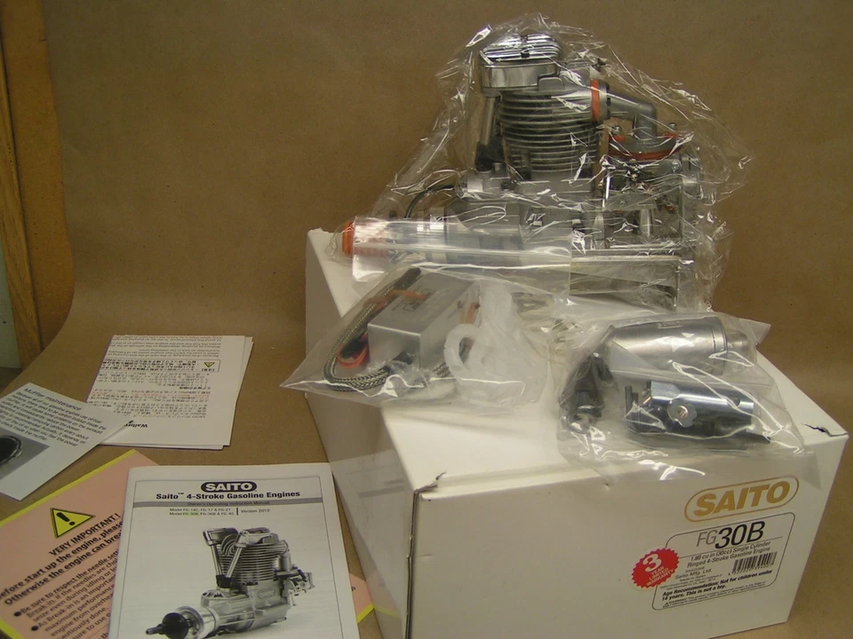 NEW SAITO FG30B GAS 4-stroke engine, muffler, orig. box, papers, tools MSRP $850 - Image 2 of 4