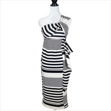 ASOS Maternity One Shoulder Scuba Ruffle Striped Midi Dress Size 2 Black White