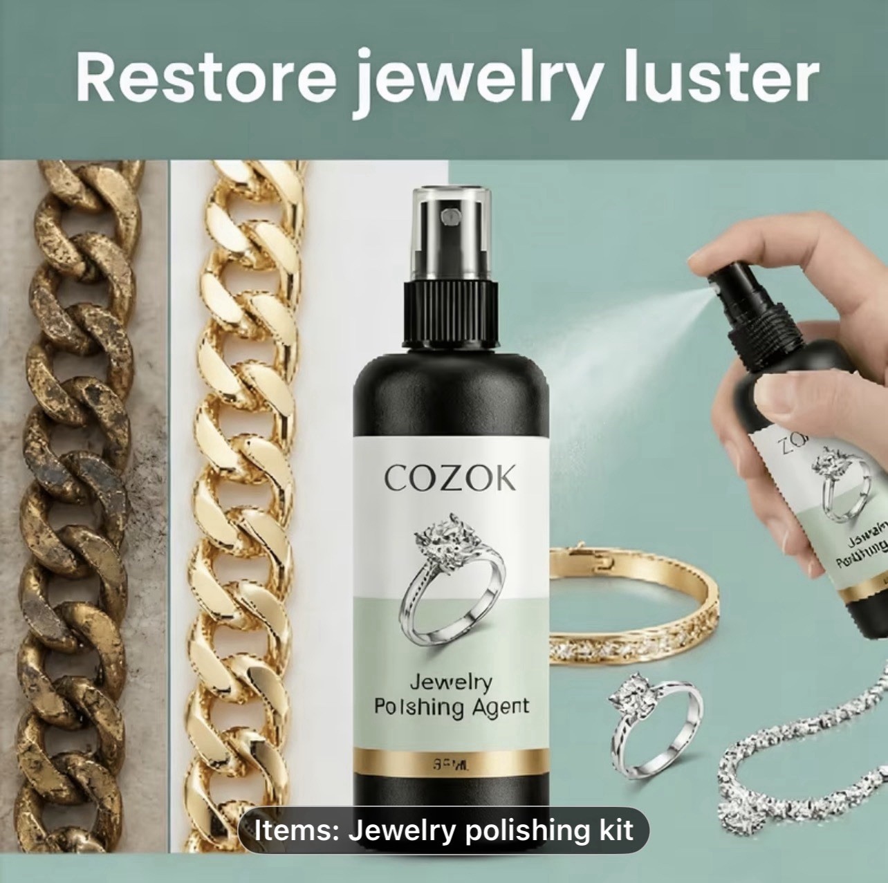 COZOK Spray Cleaner & Polish for Gold, Silver, Diamond Jewelry 55ml